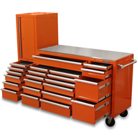 MAXIM Orange 80” Workstation 23 Drawer Toolbox Stainless Steel Top - Latch Lock Drawers