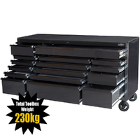 MAXIM 72” Black Roll Cabinet Toolbox with 16 Drawers - Professional Mechanic Tool Box Storage for Workshops (Available June 20, 2024)