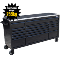 MAXIM 72” Black Roll Cabinet Toolbox with 16 Drawers & Stainless Top - Professional Mechanic Tool Box Storage for Workshops (Available June 20, 2024)
