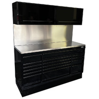 MAXIM 72” Black Workstation with 16 Drawers, Splashback, 2 x Cabinets - Heavy Duty Stationary Work Area with Massive Tool Stor(Available June 20, 2024