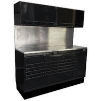 MAXIM 72” Black Workstation with 16 Drawers, Peg board, 2 x Cabinets - Heavy Duty Stationary Work Area with Massive Tool Stor (Available June 20, 2024