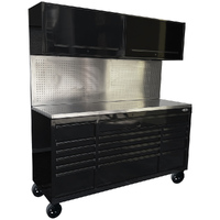 MAXIM 72” Black Workstation with 16 Drawers, Peg Board, 2 x Cabinets on Wheels Heavy Duty Rolling Work Area with Massive Stor(Available June 20, 2024)