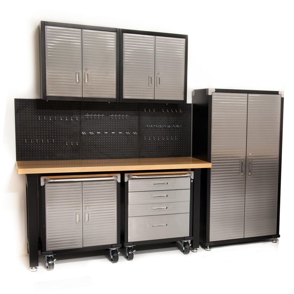 7 Piece Standard Garage Storage System Timber Buy Workbench Overhead Hanging Wall Cabinet Australia