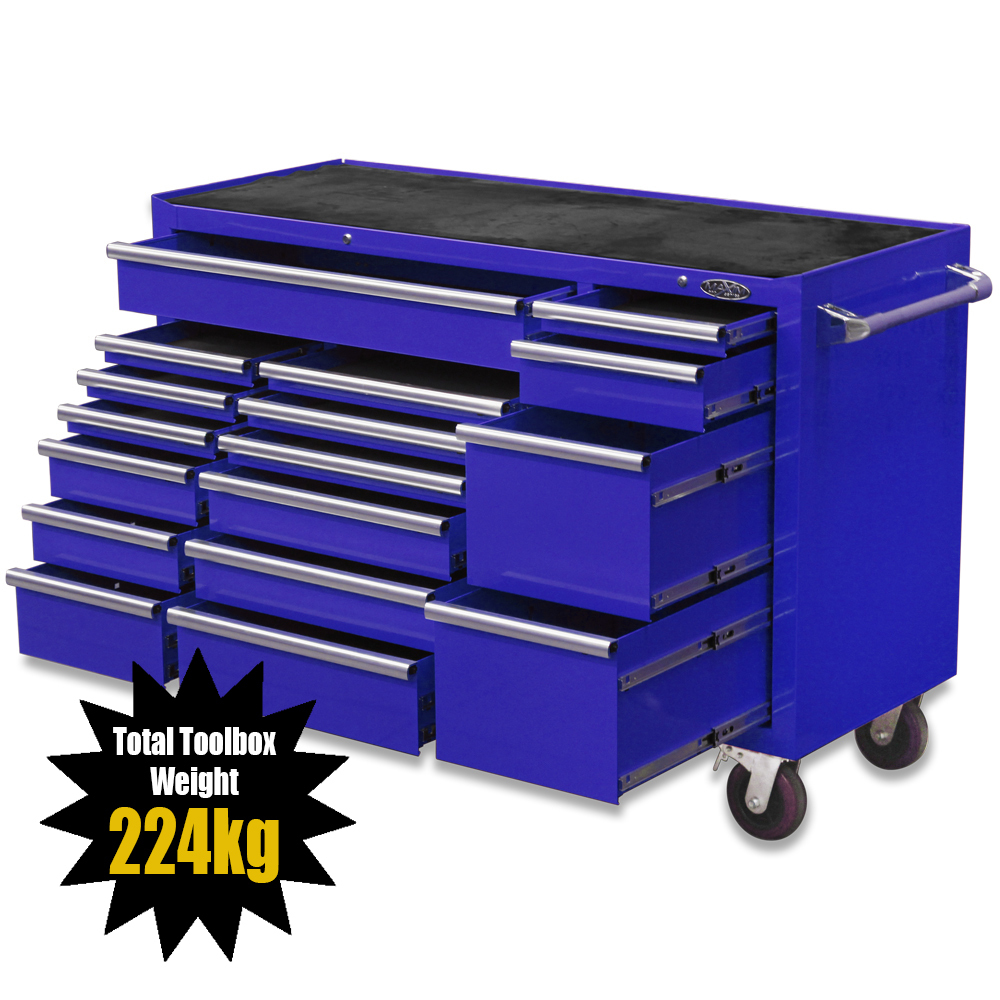 NEW MAXIM Blue 60” Roll Cabinet 17 Drawers Toolbox - Latch Lock on Drawers