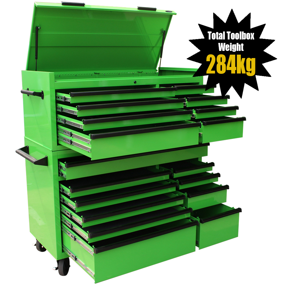 MAXIM 54” Green Toolbox Top Chest & Roll Cabinet Combo with 18 Drawers -  Professional Mechanic Tool