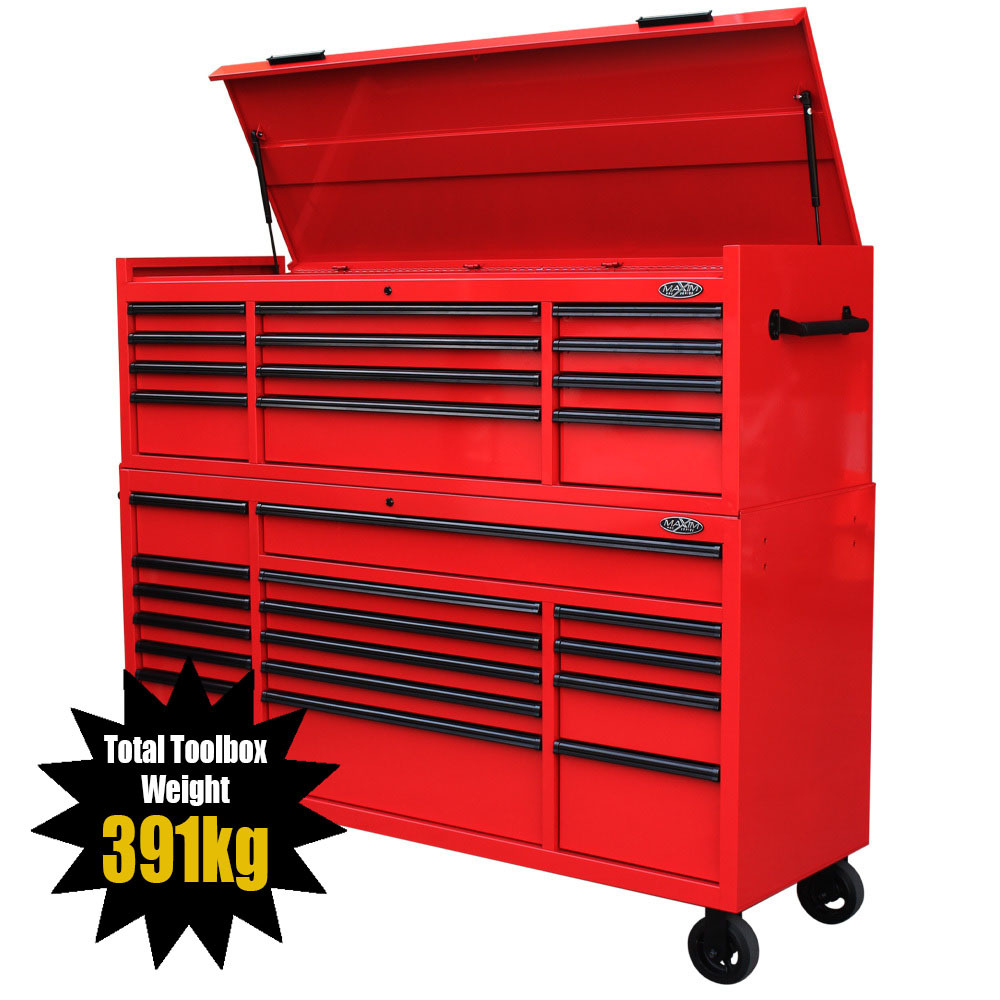 MAXIM 72” Red Toolbox Top Chest & Roll Cabinet Combo with 28