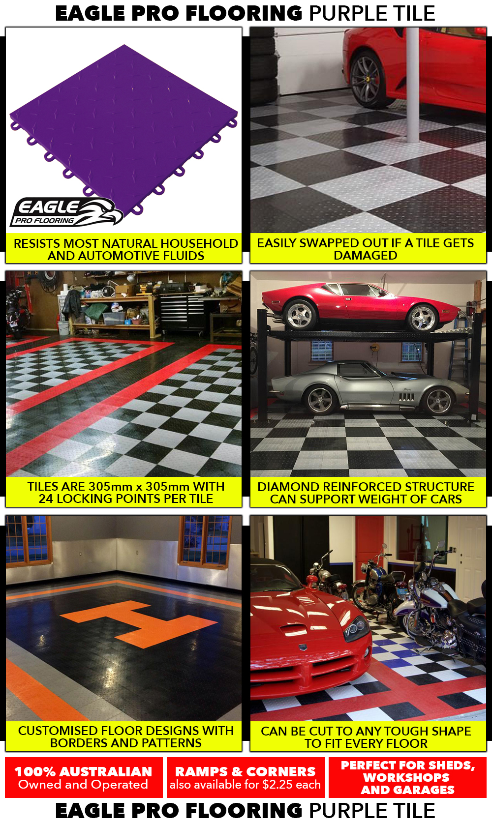 Eagle Pro Flooring Purple Instant Garage Floor Tiles Covering
