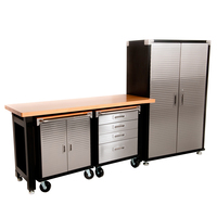 MAXIM HD 4 Piece Supersize Garage Storage System with Timber Workbench and Steel Upright Cabinet