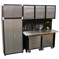 MAXIM 9 Piece Garage Storage System Wall Mounted - Stainless Top Workbench, Upright Cabinets, Extension & Roll Cabinets