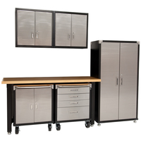 MAXIM HD 6 Piece Standard Garage Storage System Timber Workbench, Steel Upright Cabinet and Overhead Hanging Wall Cabinets (Available June 30, 2022)