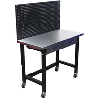 MAXIM HD 48 inch Stainless Top Workbench with Peg Board and Castors