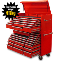 MAXIM Red 60” Toolbox 37 Drawer - Top Chest & Roll Cabinet Mechanics Tool Box - Slide Lock on Drawers