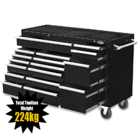 MAXIM Black 60” Roll Cabinet 17 Drawers Toolbox - Latch Lock on Drawers