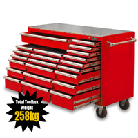 MAXIM Red 60” Roll Cabinet 22 Drawers Toolbox with Stainless Top - Latch Lock on Drawer  