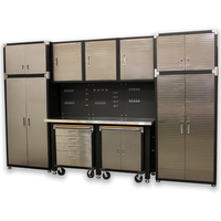 MAXIM 12 Piece Garage Storage System & Mounting Kit - Stainless Top Workbench, Tall Upright Storage Cabinet, Rolling Cabinets