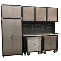 MAXIM 10 Piece Garage Storage System+ Mounting Kit - Stainless Workbench, Upright Cabinet & Extensions
