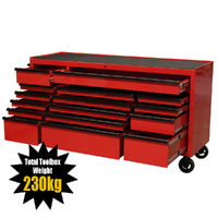 MAXIM 72” Red Roll Cabinet Toolbox with 16 Drawers - Professional Mechanic Tool Box Storage for Workshops