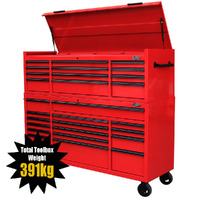 MAXIM 72” Red Toolbox Top Chest & Roll Cabinet Combo with 28 Drawers - Professional Mechanic Tool Box Storage for Workshops