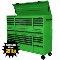MAXIM 72” Green Toolbox Top Chest & Roll Cabinet Combo with 28 Drawers - Professional Mechanic Tool Box Storage for Workshops