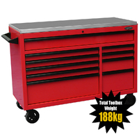 MAXIM 54” Red Roll Cabinet Toolbox with 10 Drawers & Stainless Top - Professional Mechanic Tool Box Storage for Workshops