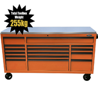 MAXIM 72” Orange Roll Cabinet Toolbox with 16 Drawers & Stainless Top - Professional Mechanic Tool Box Storage for Workshops 