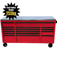 MAXIM 72” Red Roll Cabinet Toolbox with 16 Drawers & Stainless Top - Professional Mechanic Tool Box Storage for Workshops (Available June 20, 2024)
