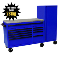 MAXIM 76” Blue Workstation Toolbox with 15 Drawers & Stainless Top - Professional Mechanic Tool Box Storage for Workshops