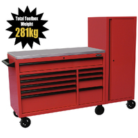 MAXIM 76” Red Workstation Toolbox with 15 Drawers & Stainless Top - Professional Mechanic Tool Box Storage for Workshops