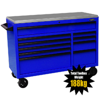 MAXIM 54” Blue Roll Cabinet Toolbox with 10 Drawers & Stainless Top - Professional Mechanic Tool Box Storage for Workshops