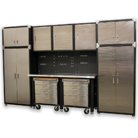 MAXIM 12 Piece Garage Storage System & Mounting Kit - Stainless Top Workbench, Upright Cabinets, 4 Drawer Roll Cabinets 