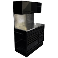MAXIM 54” Black Workstation with 10 Drawers, Peg Board, Top Cabinet - Heavy Duty Stationary Work Area with Massive Tool Storage