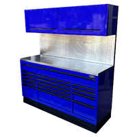 MAXIM 72” Blue Workstation with 16 Drawers, Peg board, 2 x Cabinets - Heavy Duty Stationary Work Area with Massive Tool Storage 