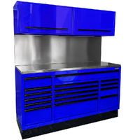 MAXIM 72” Blue Workstation with 16 Drawers, Splashback, 2 x Cabinets - Heavy Duty Stationary Work Area with Massive Tool Storage 