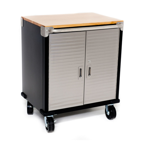 MAXIM HD 2 Door Timber Top Roll Cabinet Mobile Rolling Storage Cabinet 750mm x 585mm x 890mm Multi Purpose Office Clinic Shed