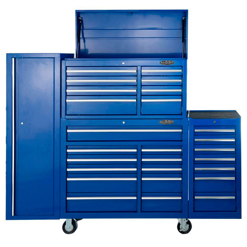 MAXIM 28 Drawer Combo Blue Tool Box - Top Chest, Roll Cabinet, Locker, Side Cabinet 76 inch Mechanics Toolbox