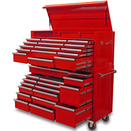 MAXIM Red 60” Toolbox 32 Drawer Toolbox - Top Chest & Roll Cabinet Mechanics Tool Box - Latch Lock on Drawers 