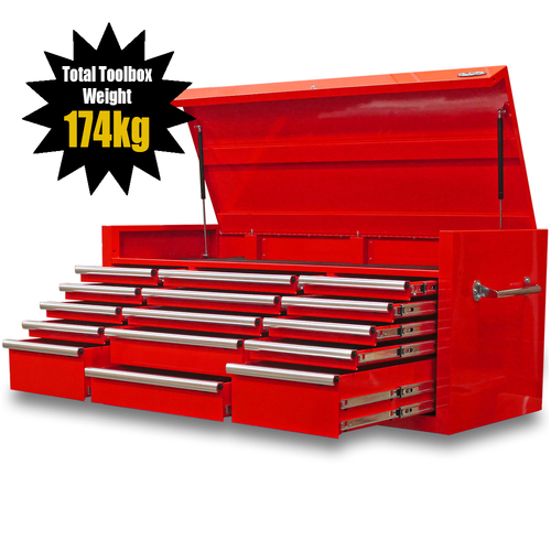MAXIM Red 60” Top Chest 15 Drawers Toolbox - Latch Lock on Drawers