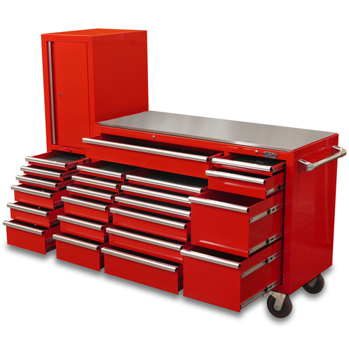 MAXIM Red 80” Workstation 23 Drawer Toolbox Stainless Steel Top - Latch Lock Drawers (Available Feb 15, 2022)
