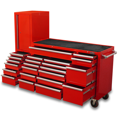 MAXIM Red 80” Workstation 23 Drawer Toolbox - Roll Cabinet & Locker Mechanics Tool Box - Latch Lock (Available Feb 15, 2022)