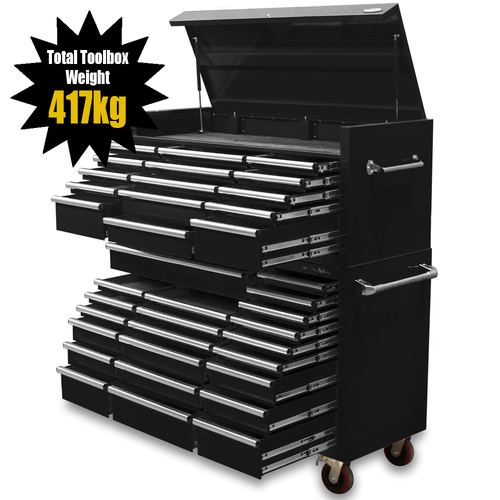 MAXIM Black 60” Toolbox 37 Drawer Top Chest Roll Cabinet Workshop Tool Box - Slide Lock on Drawers