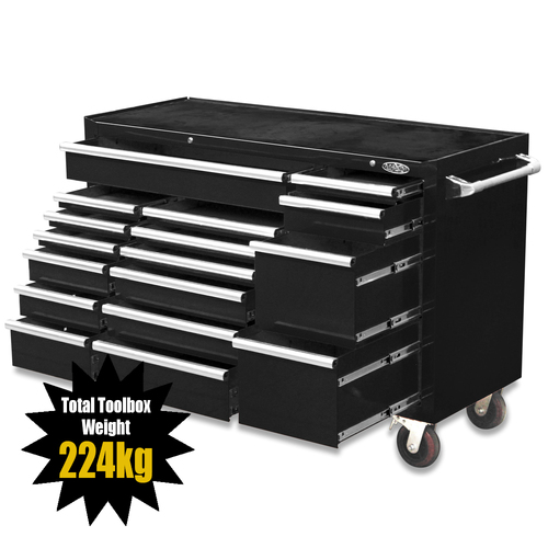 MAXIM Black 60” Roll Cabinet 17 Drawers Toolbox - Latch Lock on Drawers (Available Feb 15, 2022)
