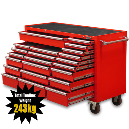 MAXIM Red 60” Roll Cabinet 22 Drawers Toolbox - Latch Lock on Drawers  