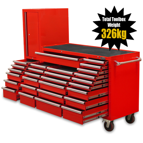 MAXIM Red 80” Workstation 28 Drawer Toolbox - Roll Cabinet & Locker Workshop Tool Box Secure Lock