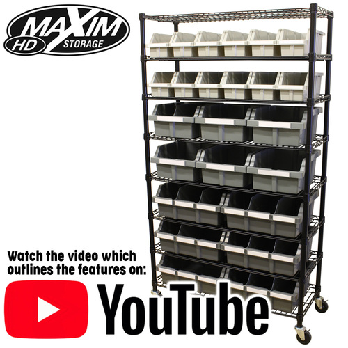 Bin Rack System Commercial Quality Maxim HD with 8 Shelves
