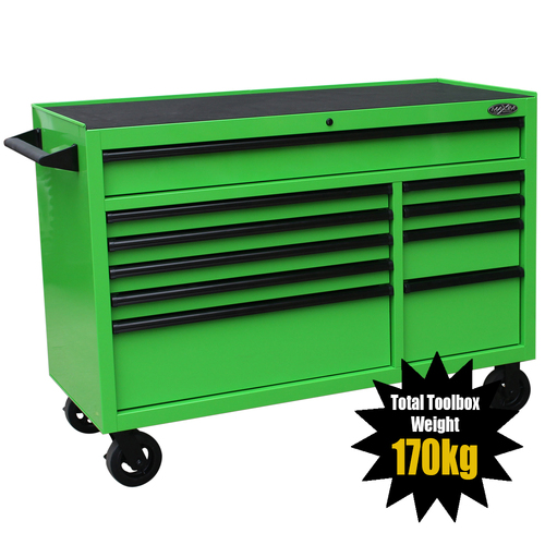 MAXIM 54” Green Roll Cabinet Toolbox with 10 Drawers - Professional Mechanic Tool Box Storage for Workshops