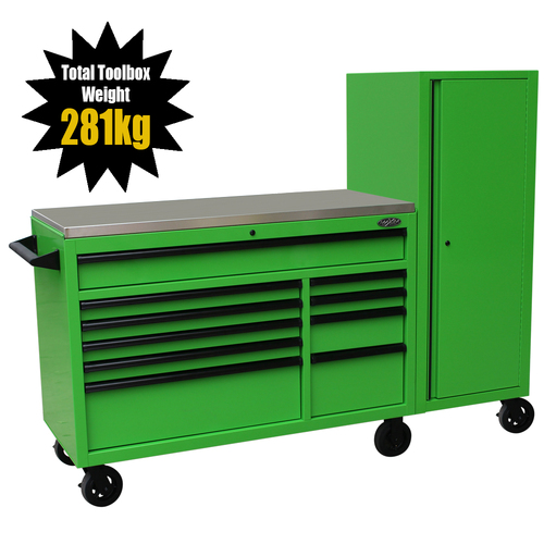 MAXIM 76” Green Workstation Toolbox with 15 Drawers & Stainless Top - Professional Mechanic Tool Box Storage for Workshops