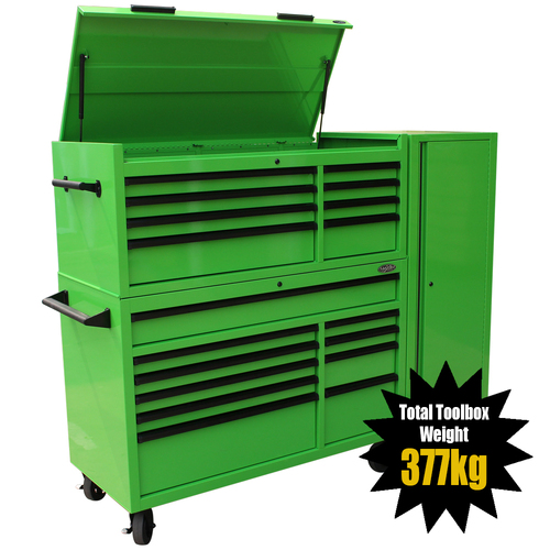 MAXIM 54” Green Complete Toolbox Combination with 23 Drawers - Professional Mechanic Tool Box Storage for Workshops