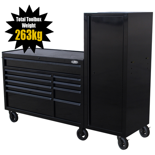 MAXIM 76” Black Workstation Toolbox with 15 Drawers - Professional Mechanic Tool Box Storage for Workshops