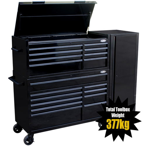 MAXIM 54” Black Complete Toolbox Combination with 23 Drawers - Professional Mechanic Tool Box Storage for Workshops