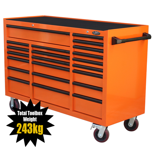 LIMITED EDITION MAXIM Orange 60” Roll Cabinet 22 Drawers Toolbox - Latch Lock on Drawers